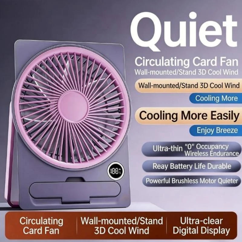 Ultra-thin Desktop Fan Digital Display USB Charging Strong Wind Portable Silent Card Style Fan Dormitory Office Summer Small Fan Oasis Select