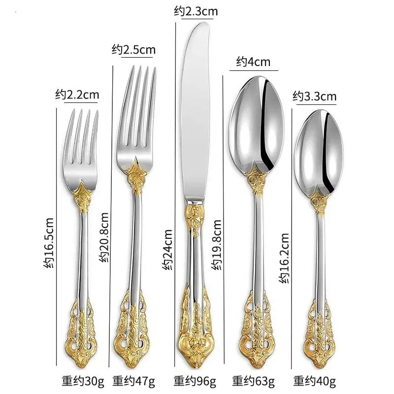 Stainless Steel Dinnerware Sets High-grade Knife Fork And Spoons Cutlery Kits Gold Plated Floral Pattern Tableware Dropship Oasis Select