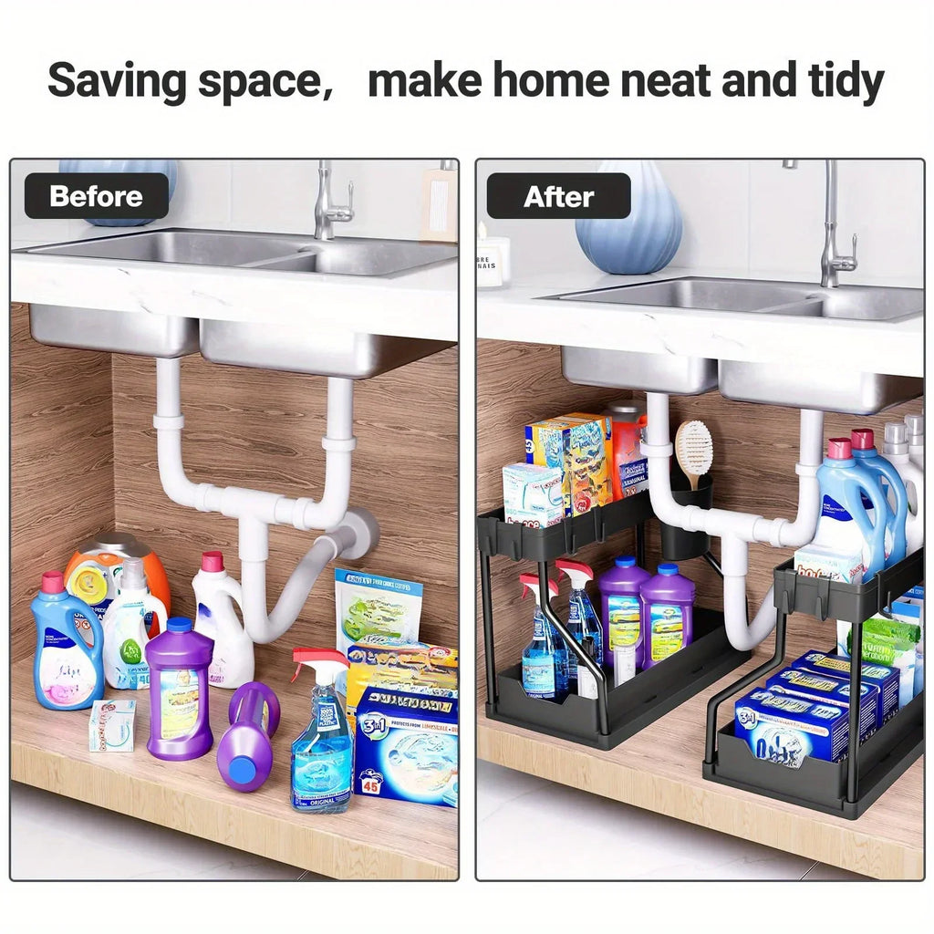 Bathroom & Kitchen Multi-Layer Pull-Out Storage Rack - Clutter Organizer for Sink Area & Seasonings Oasis Select