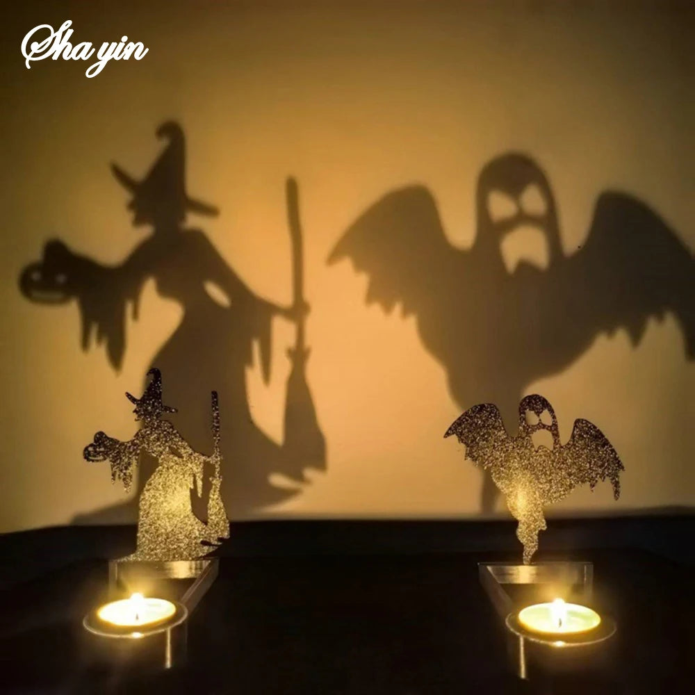 Halloween Candlestick Decoration – Pumpkin & Skull Shadow Set
