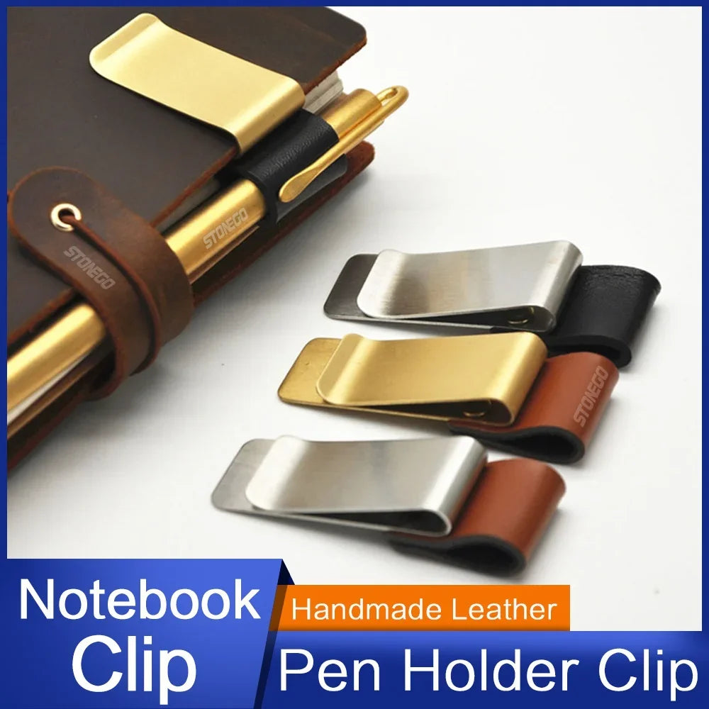 Notebook Paper Folder Retro Leather Journal Notebook Pen Holder Clips Bookmark With Stainless Steel Clip For Office Stationary Oasis Select