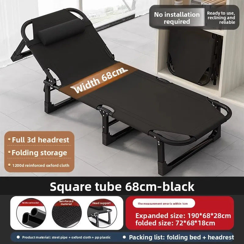 Folding bed single household simple lunch break office adult march outdoor small bed escort recliner sturdy and durable Oasis Select 68-190Cm Black-A