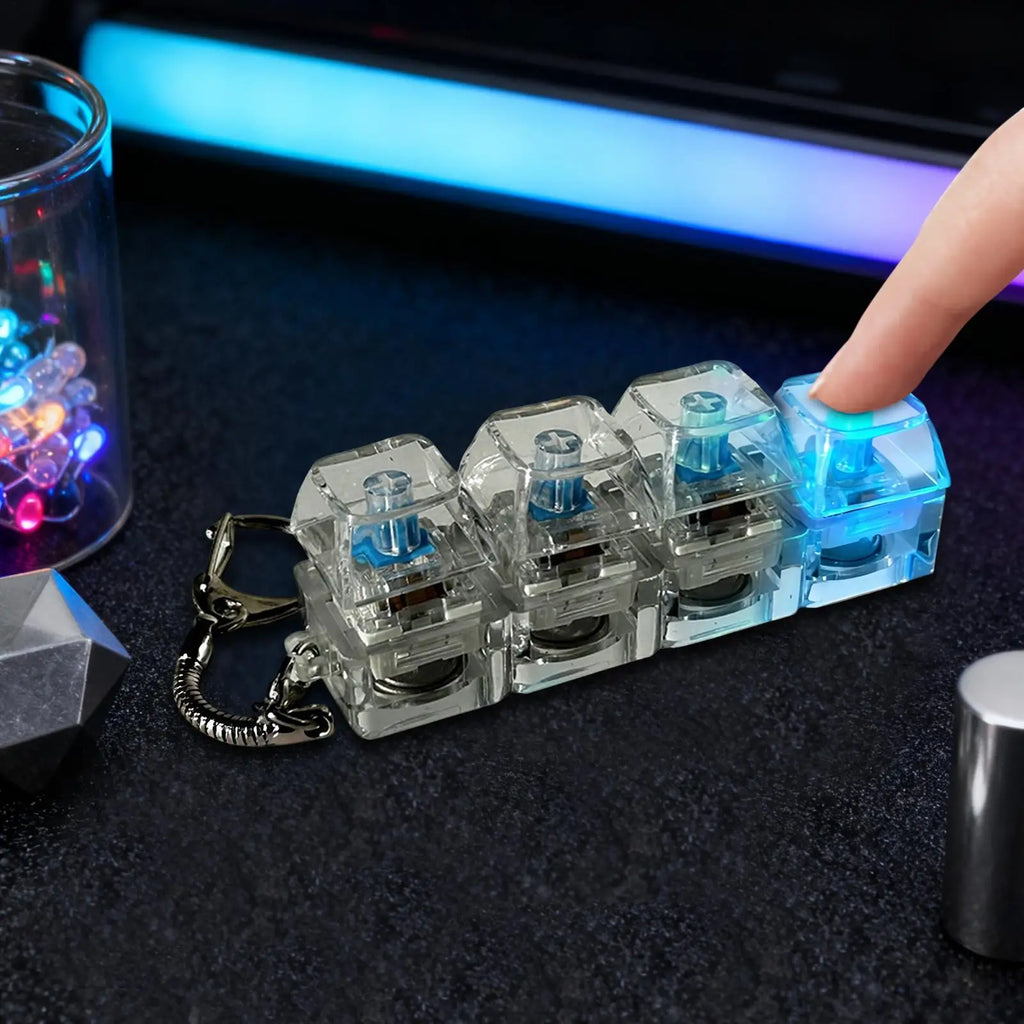4Keys LED Keyboard Key Chain Fidget Toy for Adults Fidget Clicker Keychains Stress Relief Gadget Interesting Pendant Keychain Oasis Select