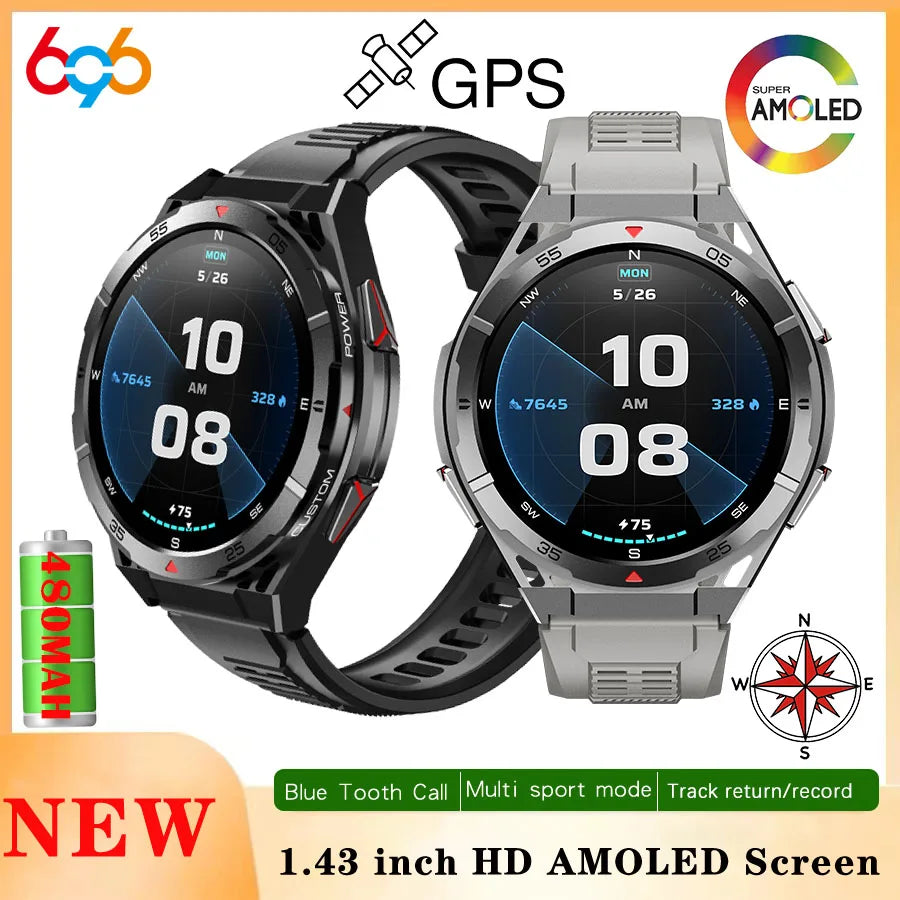 3ATM Waterproof Smart Watch Men GPS AMOLED Screen Smartwatch Compass Altitude Air Pressure BT Call 480mAh Sports Health Monitor Oasis Select