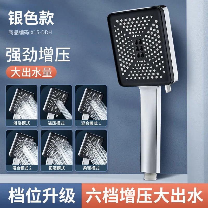 6 Mode Adjustable Rainfall Shower Large Flow Showerhead High Pressure Water Saving Shower Mixer Set Bathroom Accessories New Oasis Select Silver Shower