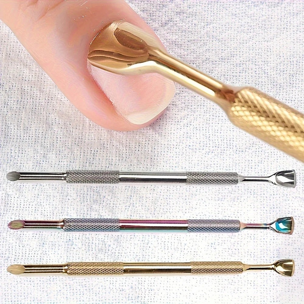 Russian-Style Double-Ended Stainless Steel Nail Pusher with Beveled Edge for Manicure, Pre-Treatment Tool for Removing Cuticles and Shaping, Available in 3 Colors Oasis Select