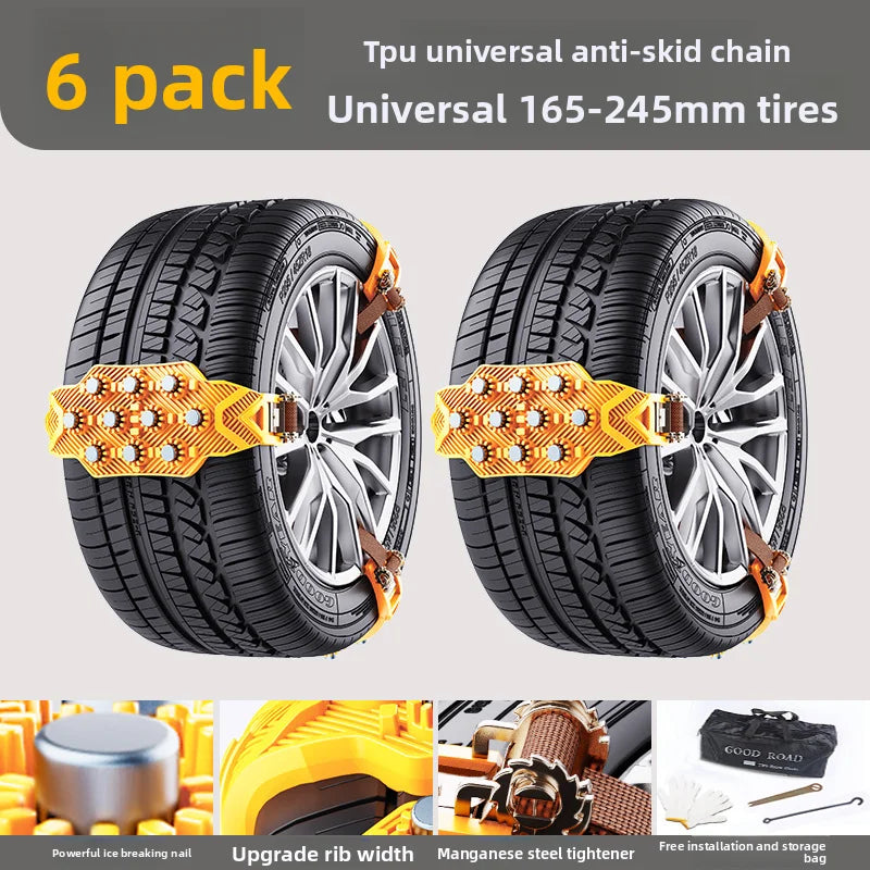 Car tires, anti-skid chains, sedan off-road vehicles, universal type, thickened and widened, ice breaking and anti-skid Oasis Select 6PCS