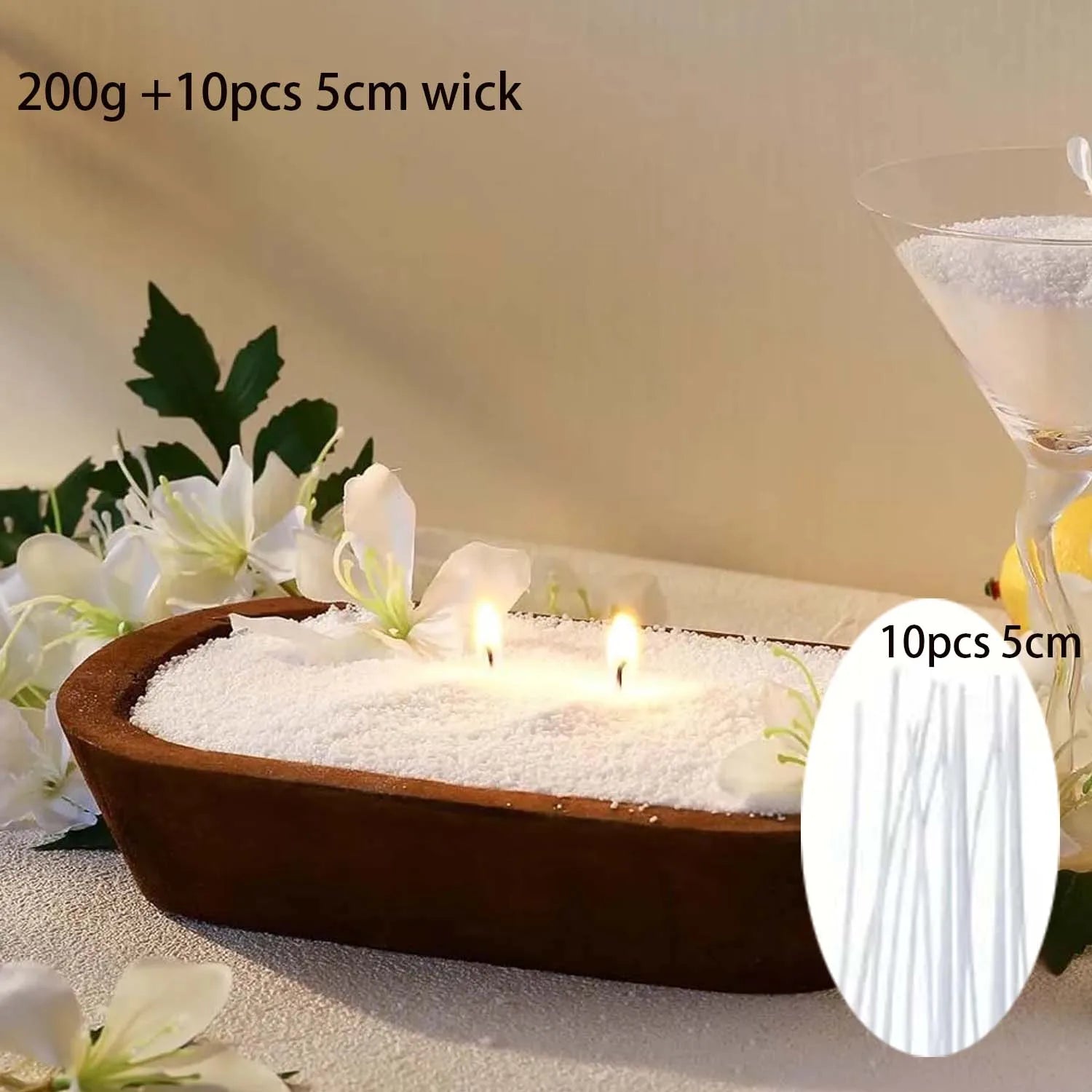 200G White Black Pearled Candle Sand Set with 10pcs Candle Wick DIY Handmade Materials For Beads Candle Making Kit Crafts Oasis Select white 10pcs wick
