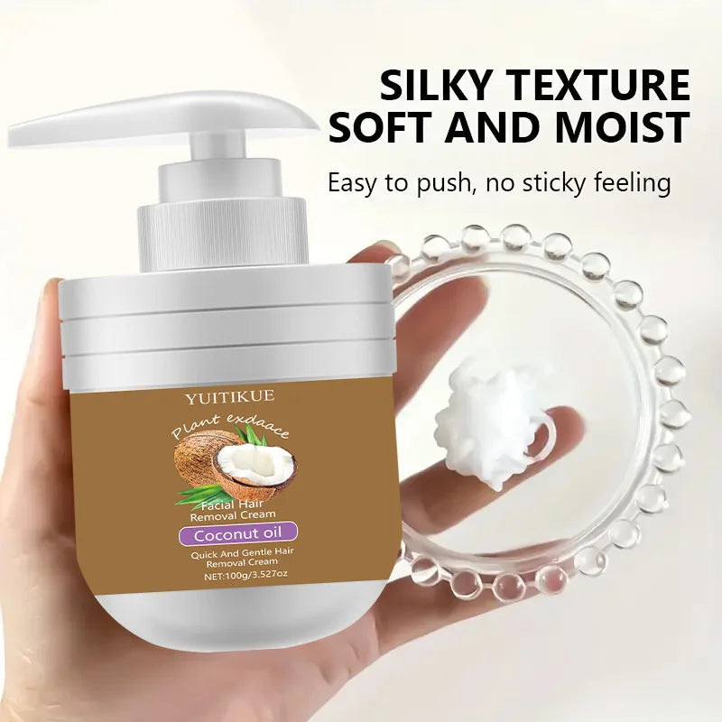 Facial Hair Removal Cream 100g - Quick & Gentle with Coconut Oil, for Lip Hair, Smooth Non-Sticky, Leaves No Black Spots Oasis Select