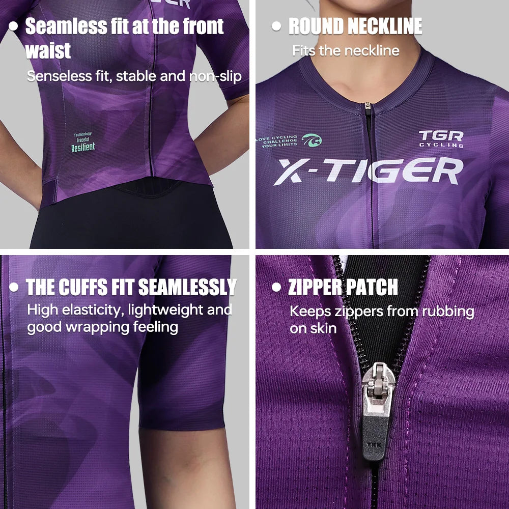 X-TIGER Cycling Jersey Women Outdoor Breathable Quick-drying Short Sleeve Pro High Elastic For Long Distance Bicycle Clothing Oasis Select