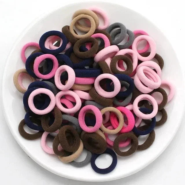 200PCS Women Girls Colorful Nylon Elastic Hair Bands Ponytail Hold Small Hair Tie Rubber Bands Scrunchie Hair Accessories Oasis Select rose navy pink