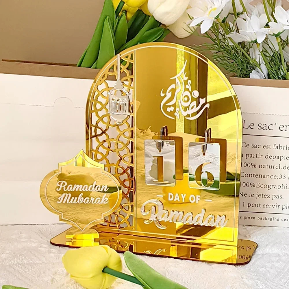 Acrylic Ramadan Countdown Calendar Gifts Day of Ramadan Calendar with Replacing Number 2025 Eid Mubarak Home Decoration Ornament Oasis Select Gold