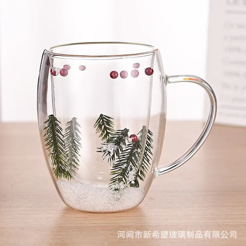 Fillings Dry Flowers Double Wall Glass Cup With Handle Heat Resistant Tea Coffee Cups Espresso Milk Mug Creative Gift Oasis Select E 301-400ml