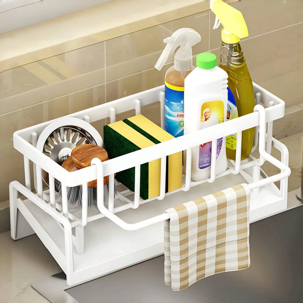 1pc Kitchen Sink Organizer,Bathroom Storage Rack,Sponge Holder For Kitchen Faucet,Sink Tidy Tray,For Kitchen And Bathroom Tools Oasis Select WHITE