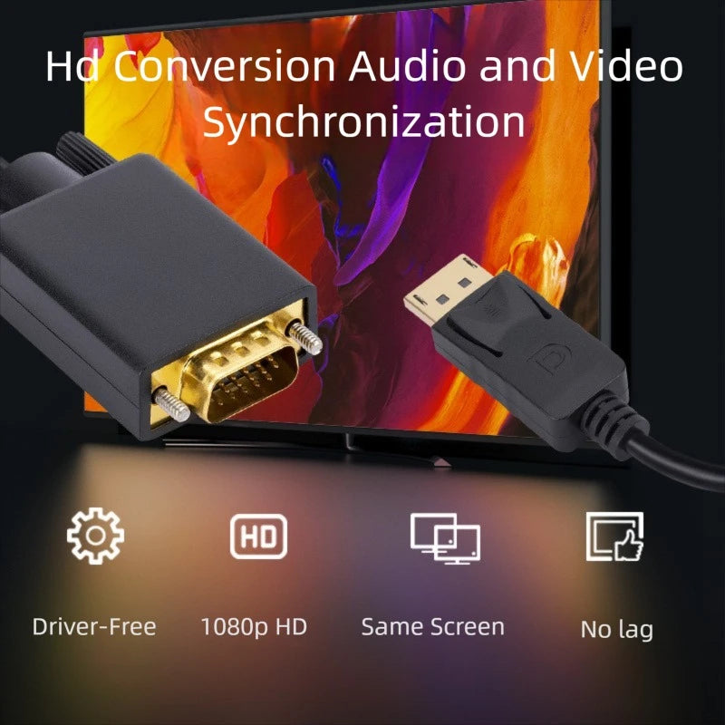 DisplayPort to VGA Cable DisplayPort to VGA Adapter Conversion HD Video Cable For TV Monitor Laptop Computer Projector 1080P Oasis Select