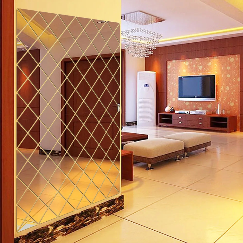 3D Mirror Diamond Wall Sticker – Large Silver DIY Decor Mirror Wall Sticker Oasis Select