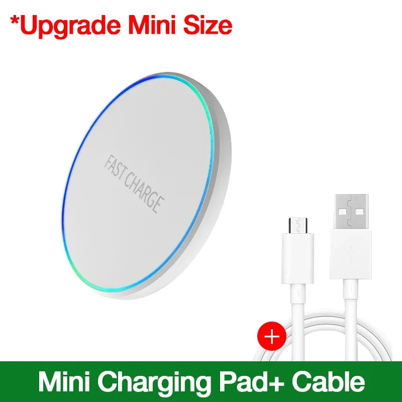 Induction LED Light Charging Station Mini Fast Wireless Charger Pad For iPhone 17 16 15 14 13 11 Pro Max For Samsung Xiaomi Oasis Select White with Cable