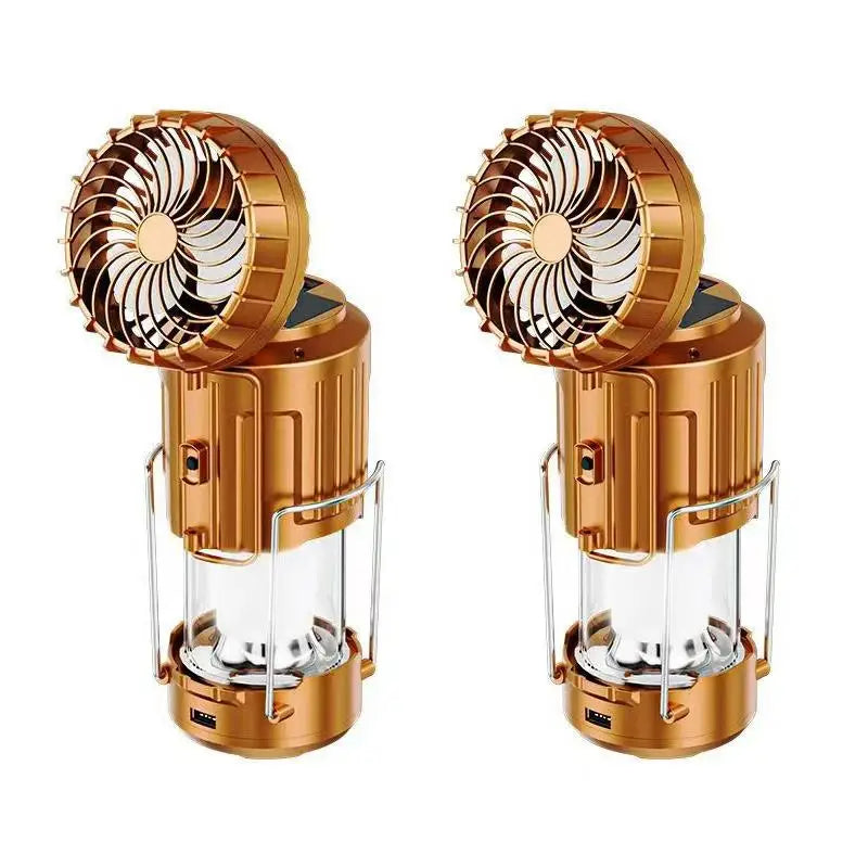 3-in-1 Solar Charging Camping Light, Flashlight with Built-in Fan, Multifunctional Outdoor Lighting Lamp Oasis Select 2PCS Gold