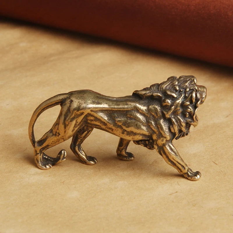 Pure Copper Majestic Lion King Miniatures Figurines Desk Decorations Vintage Brass Mini Animal Statue Home Decor Ornaments Craft Oasis Select