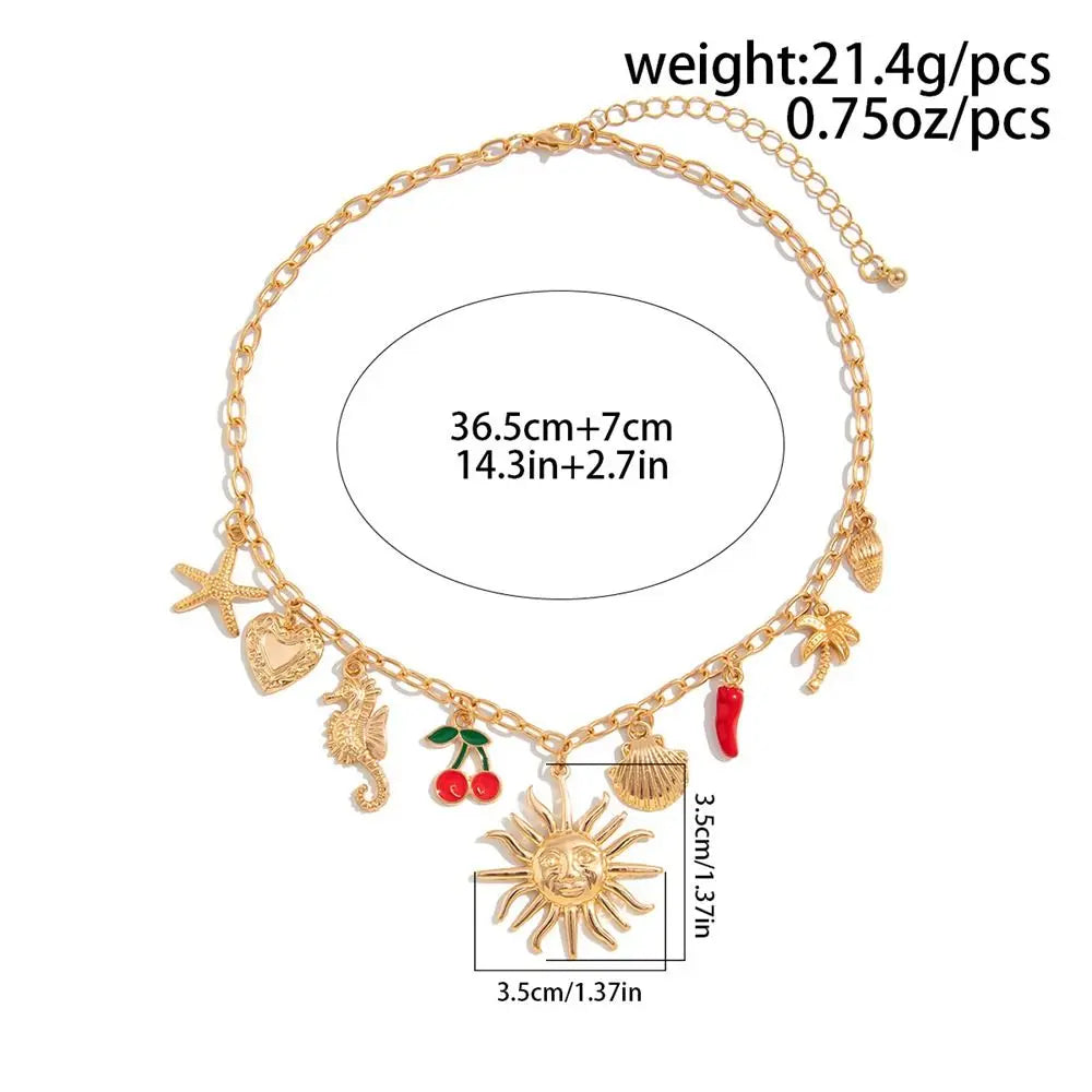 Trendy Vintage Enamel Necklace Alloy Summer Cherry Necklace Ocean Style Fashion Jewelry Gift for Women Oasis Select