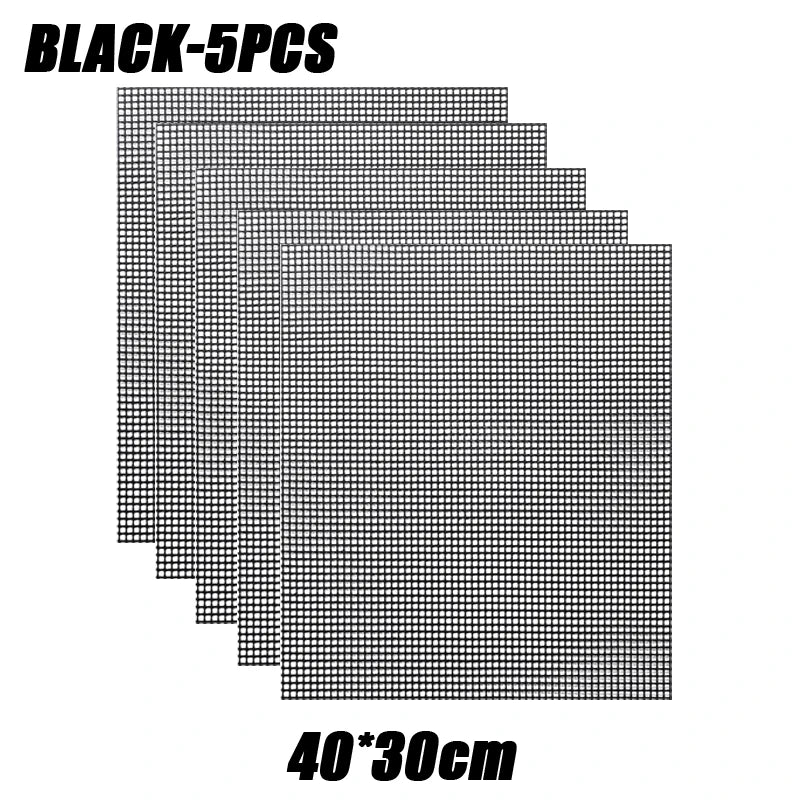 50PCS Non-Stick High Temperature Resistant BBQ Grid Pad Barbecue Mesh Reusable Easily Cleaned Cooking Pads Baking Grill Tool Oasis Select Black-5PCS