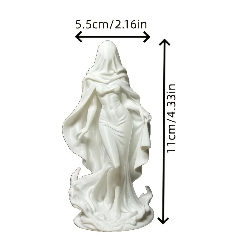 Cloaked Veiled Woman Sculpture 3D Printed No-Face Gothic Statue Mystic Tabletop Decor for Dark Academia Bedroom Creative Gift Oasis Select White