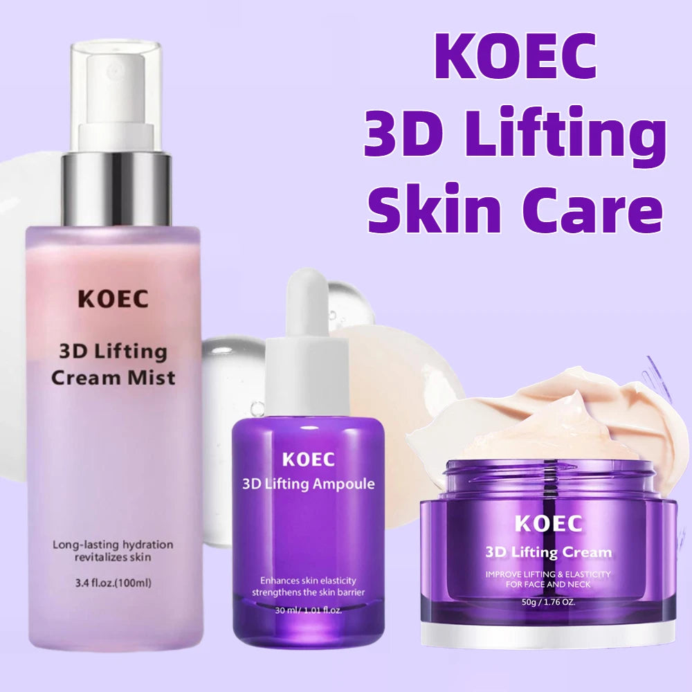 KOEC 3D Lifting Face & Neck Cream - Deep Hydration Firming Nourishing Improve Elasticity Korean Skincare For All Skin Types Oasis Select 3pcs kit