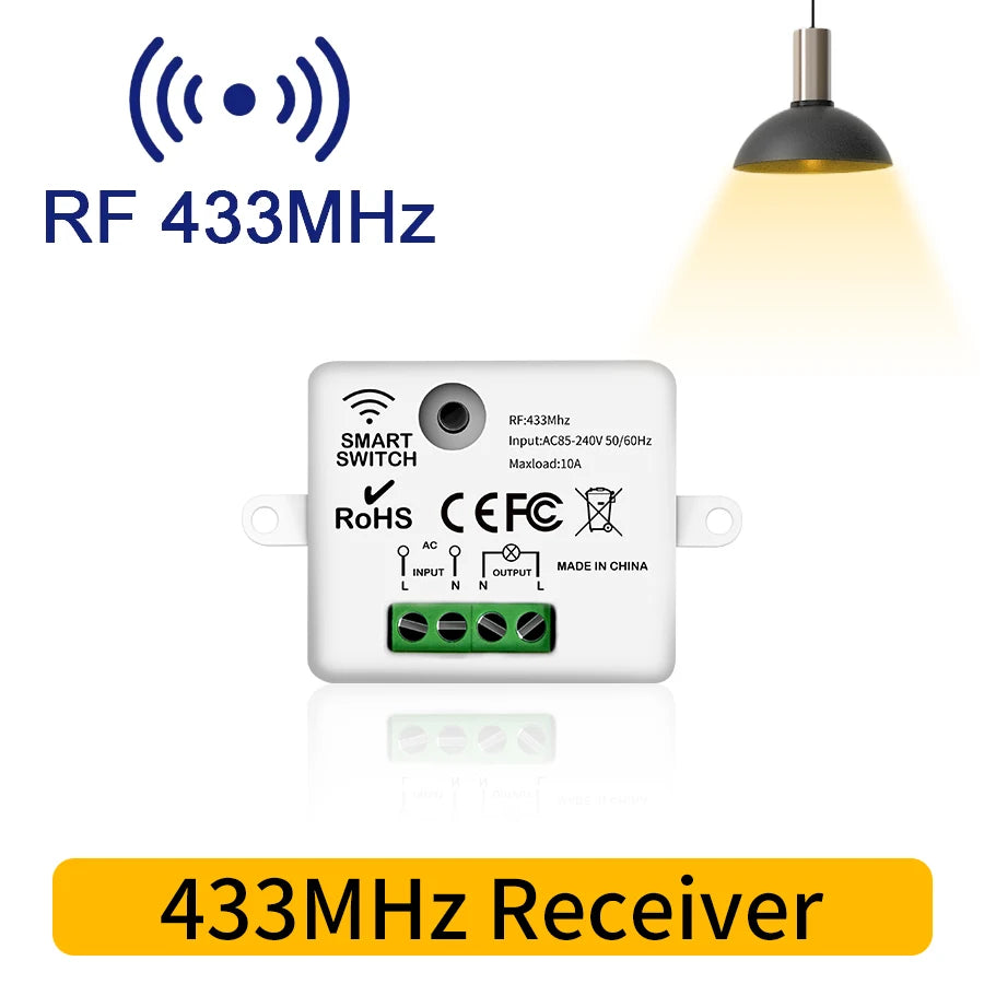 Mini Round Button Wall Switch RF 433MHz Wireless Light Switch 100-240V 10A Relay Receiver Remote Control for Home LED Light Oasis Select RF433 Receiver