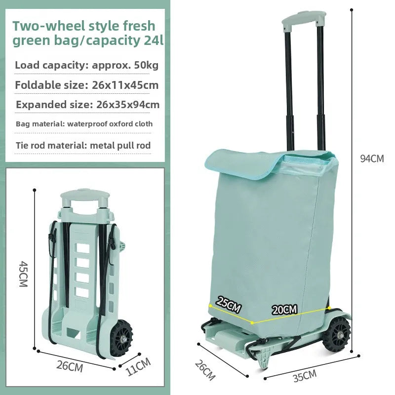 Multi-functional Portable shopping cart folding trolley household trolley luggage cart trolley Oasis Select Fresh green B