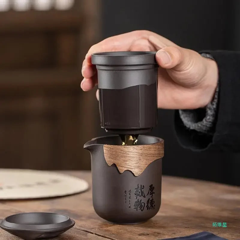 Travel Tea Set Chinese Purple Clay Sand Teaware Sets Outdoor Portable Tour Tea Cups kung fu Tea Infuser Pot Best Gift Oasis Select
