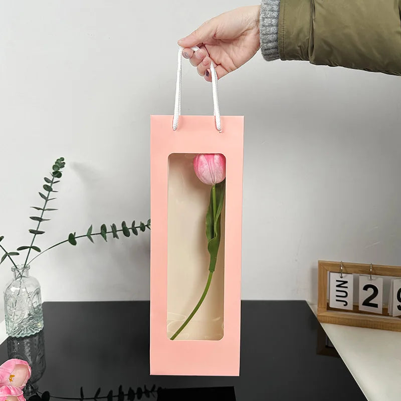 Flower Gift Bag Transparent Window | Kraft Bouquet Tote
