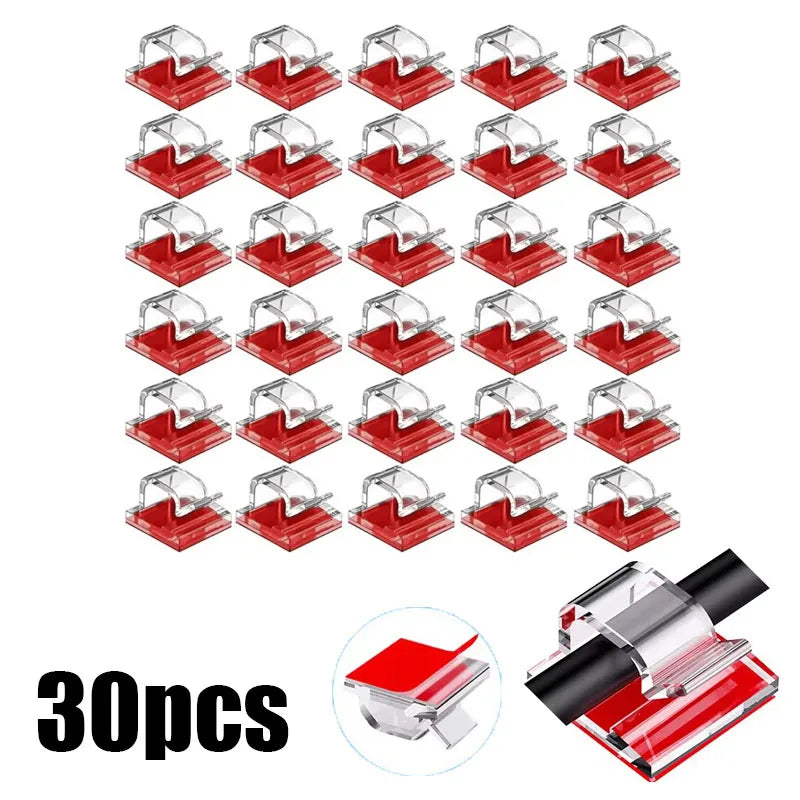 10/30/100PCS Cable Organizer Clips Cable Management Wire Manager Cord Holder USB Charging Data Line Bobbin Winder Wall Mounted Oasis Select 30PCS-Transparent