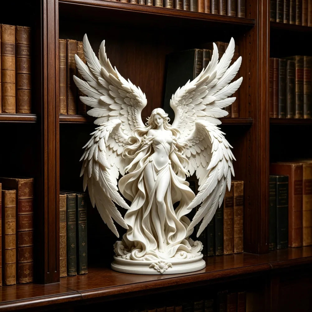 Quadruple Wing Holy Angel Sculpture Neoclassical Goddess Figurine Elegant European Art Statue Tabletop Decor Religious Present Oasis Select white