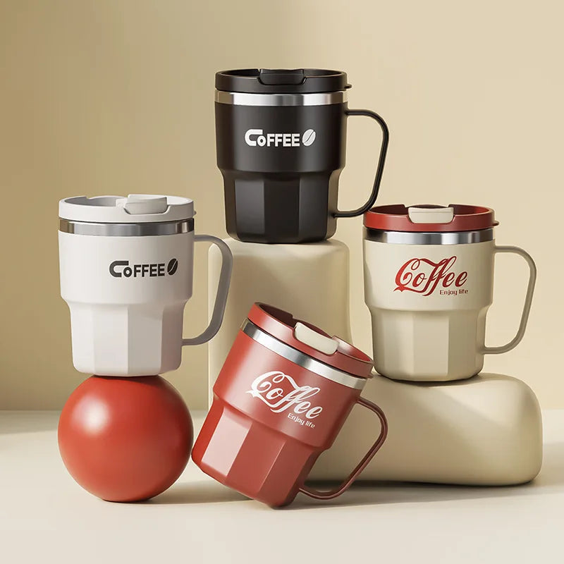 400ml 304 Stainless Steel Coffee Cup Mug with Lid Double-Wall Insulated Cup with Handle & Lid Heat-resistant Drinkware Oasis Select
