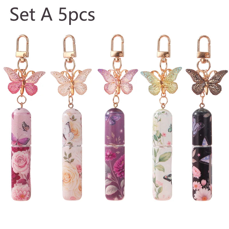 Butterfly Perfume Keychain Set, Refillable Travel Bottles 5ML Capacity, Leak-Proof Portable Scent Dispenser, Pack of 5 Oasis Select Set A