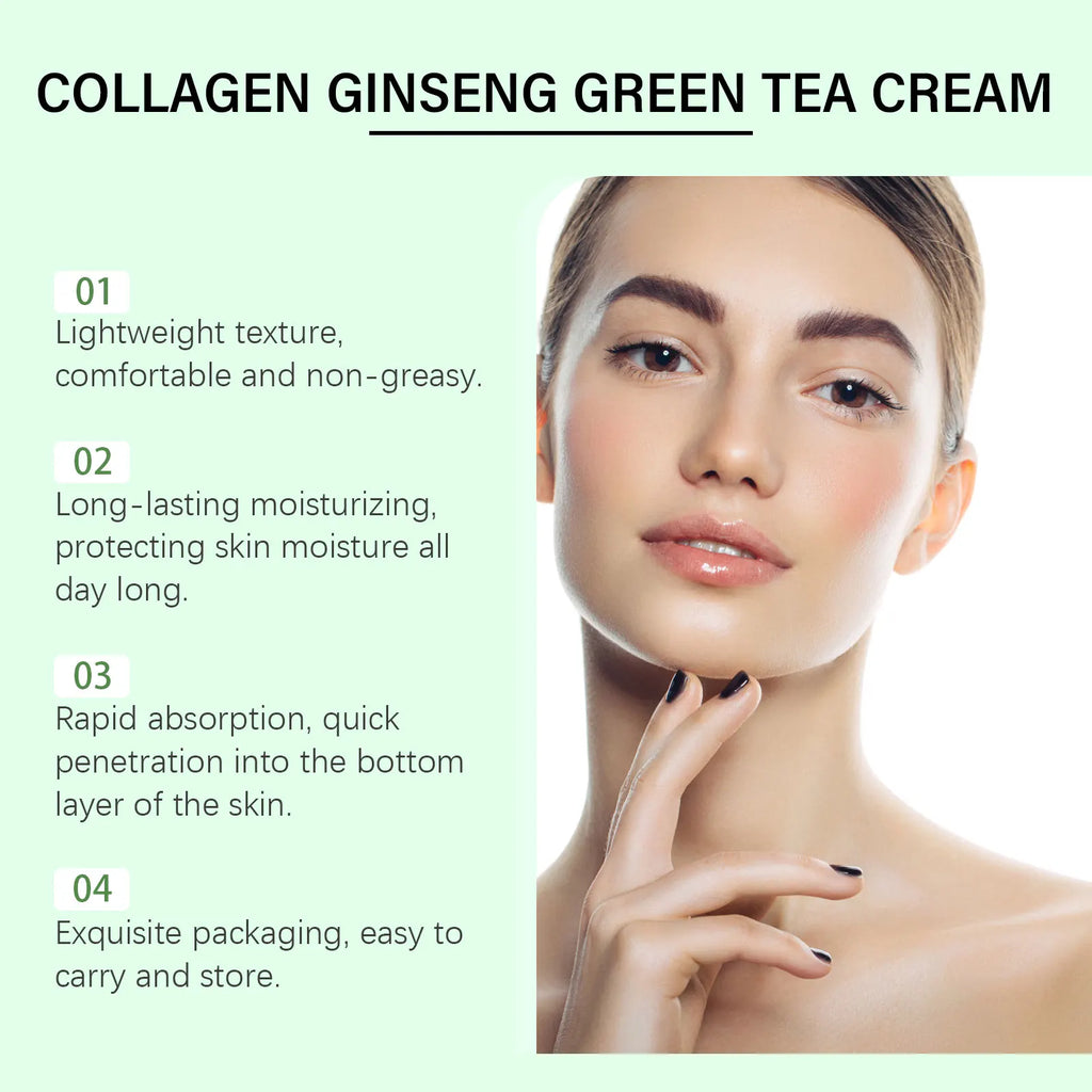 Collagen Ginseng Green Tea Cream Anti-Aging Face Cream Firming Brightening Deep Moisturizing Revitalizing Nourishing Skin Care Oasis Select
