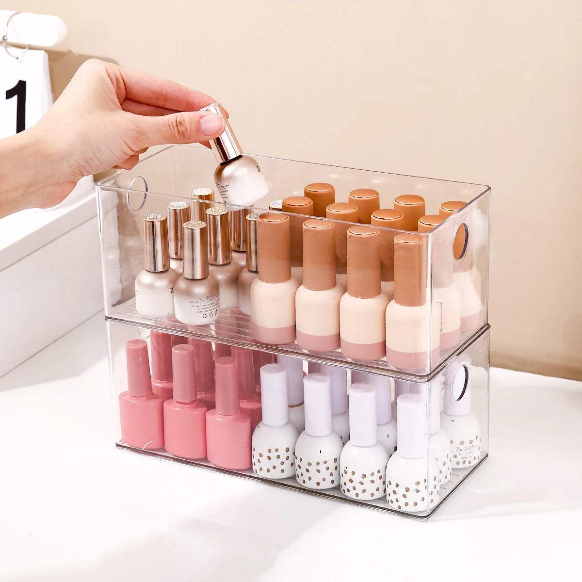 1pc/2pcs/3pcs acrylic stackable nail polish storage box round-hole drawer type for cosmetics nail art decorations storage Oasis Select