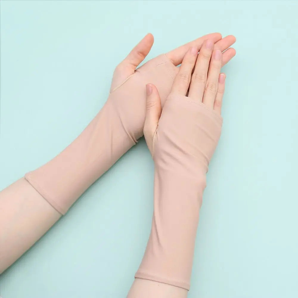 Summer Cycling Solid Mittens Arm Cool Fingerless Sunscreen Protection Half Finger Sleeves Long Gloves Oasis Select