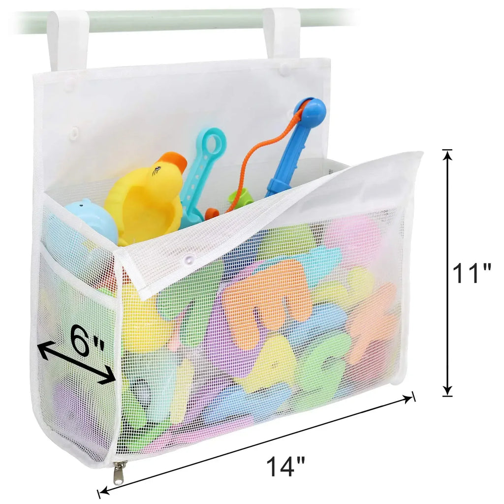 Kids Bath Toy Organizer Hanging Storage Bag with Large Open Top & Zipper-Shower Bathtub Organizer for Toys Toy Storage Packaging Oasis Select