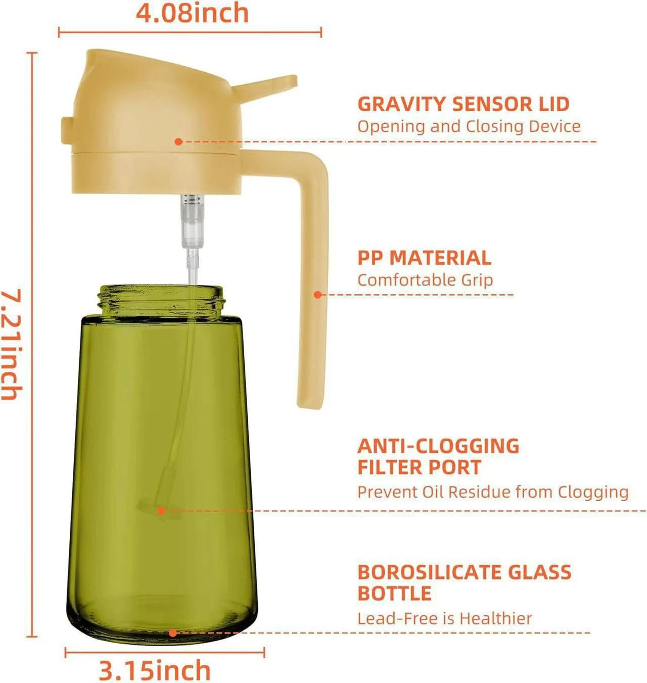 2-in-1 16oz 470ml Brown Glass Oil Sprayer Leakproof Eco-Friendly Olive OilDispenser Perfect for Cooking BBQ Grill Air Fryer Oasis Select
