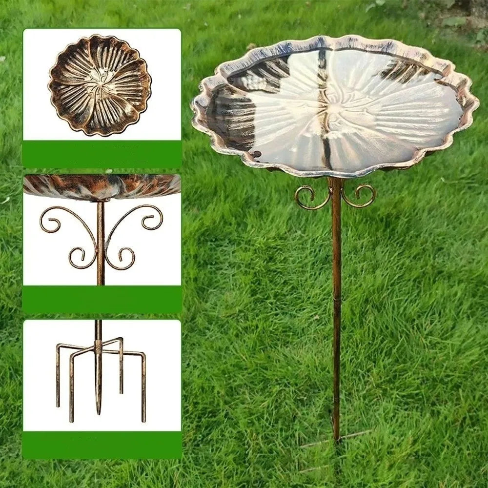 Retro Iron Bird Bath Feeder – Freestanding 5-Pronged Base