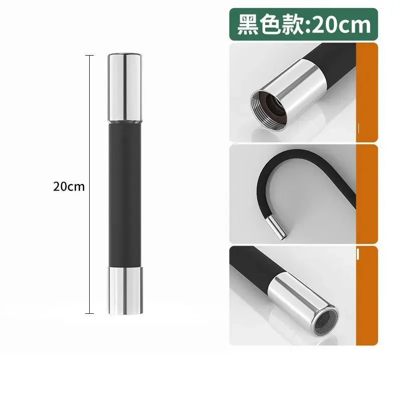 Kitchen Faucet Extension Extender Universal 360° Rotating Silicone Flexible Hose Water Tap Pipe Tube for Bathroom Wash Basin Oasis Select Black20cm