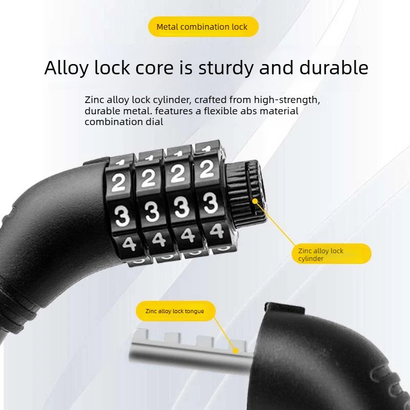 4 Digital Code Bicycle Cable Lock Anti-theft Alloy Steel MTB Road Bike Cable Code Combination Password Lock Security Padlock Oasis Select