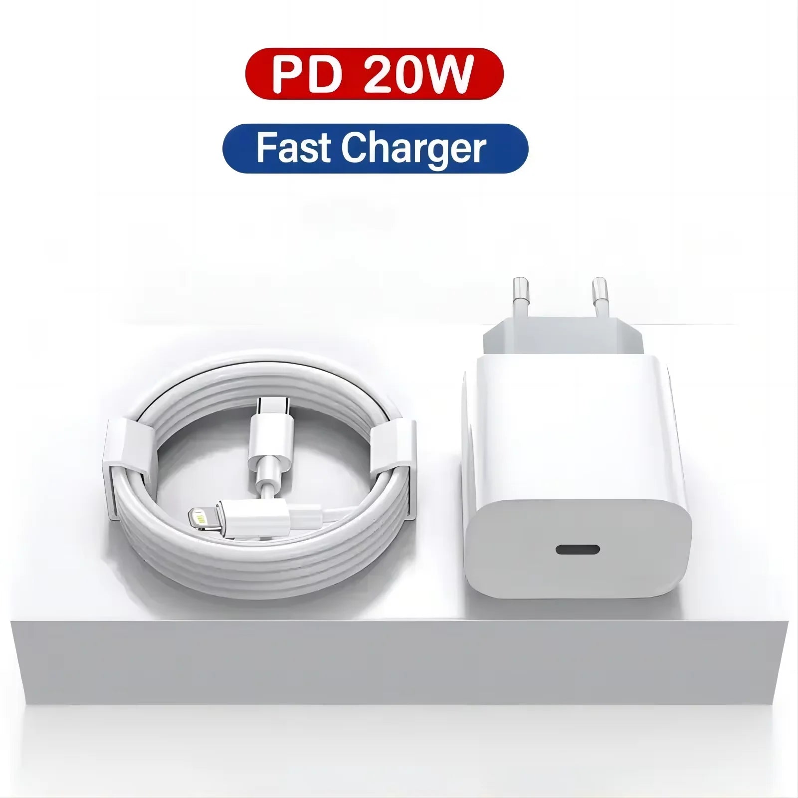 PD 20W Fast Charging EU Charger Plug with 1M/3FT Cable for iPhone iPad Oasis Select