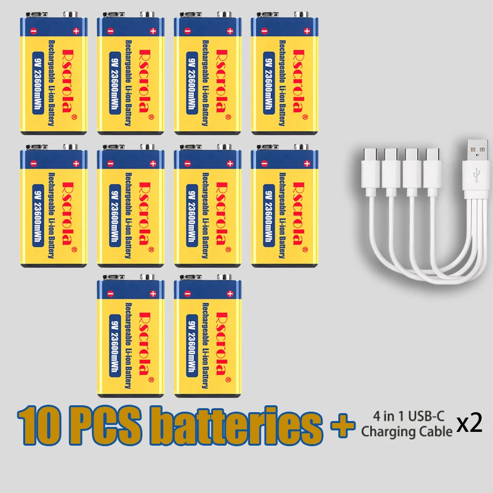 9V 23600mWh USB Lithium-ion Batteries 9V 6F22 Li-po Battery Constant Voltage 9V Output USB Li-ion Rechargeable Batteries Oasis Select 10 PCS Batteries