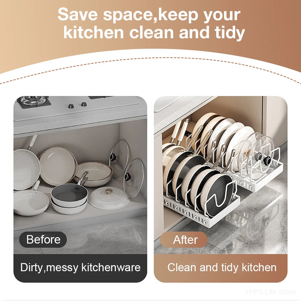 Pull out Pots and Pans Organizer Sliding Pot Lid Holder Kitchen Spice Rack Tableware Organizer Multifunctional Dish Drying Racks Oasis Select