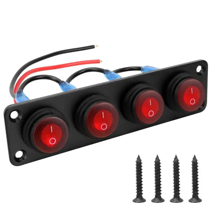 6.Vehicle 12V Waterproof Switch Panel: 1-6 Gang Rocker Toggle On-Off Switches with Red LED Light for Boat, Truck Oasis Select A4