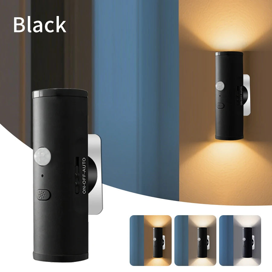 Motion Sensor LED Wall Light – Rechargeable 3-Color Spotlight LED Wall Light Oasis Select black shell