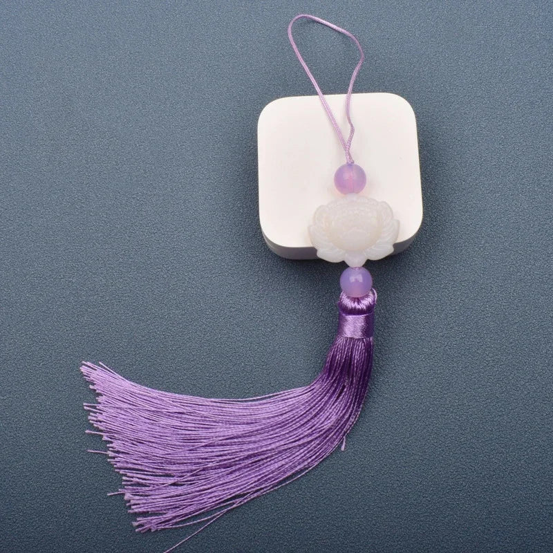 1 Pcs White jade lotus Fringe Trim Bookmark Silk Tassels Pendant DIY Sewing Curtains Accessories Clothes Bag Craft Supplies Oasis Select Light purple 1 PCS