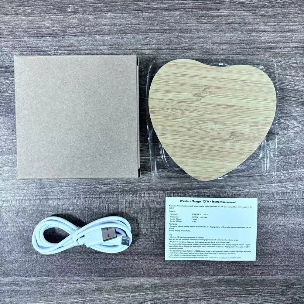 Bamboo 15W Qi Wireless Charger – USB-C Fast Charging Pad